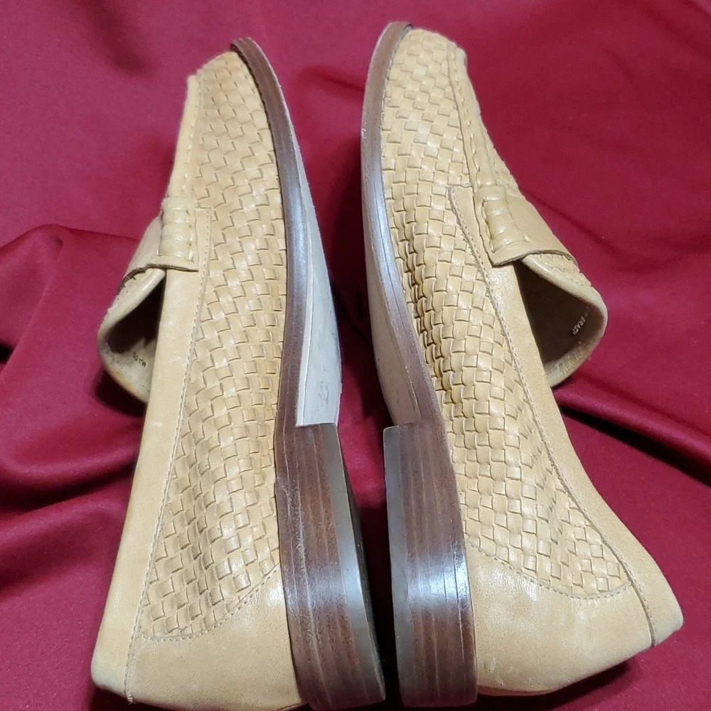 Loeffler Randall tan leather woven slip on loafers euc - Picture 4 of 7